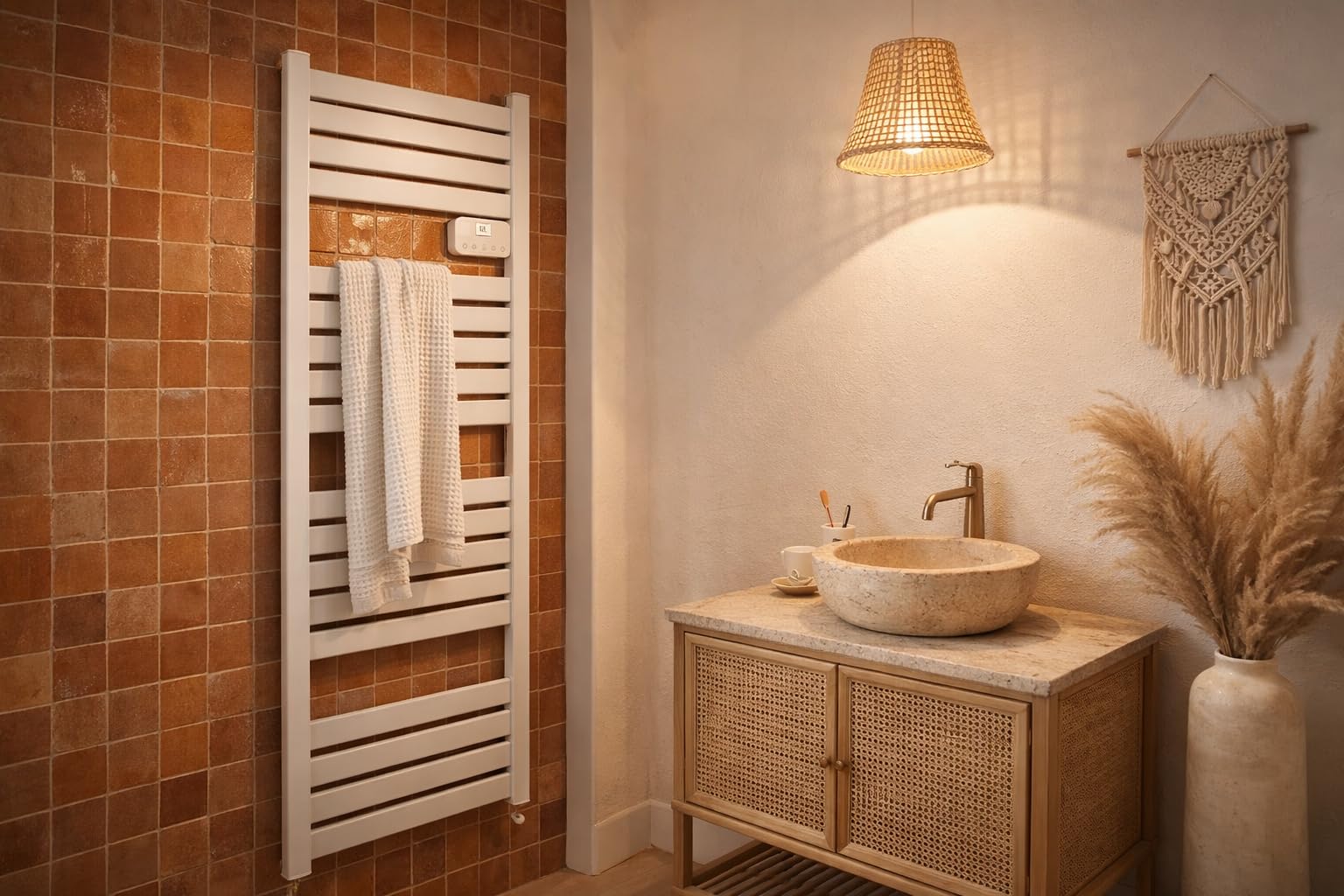 DREXON – Sèche-Serviette Électrique FAENA – Inertie Sèche sans Fluide – Thermostat Électronique Programmable – Fixation Murale Incluse – Design Plat – Garantie 5 Ans (Blanc, 127cm - 750W)