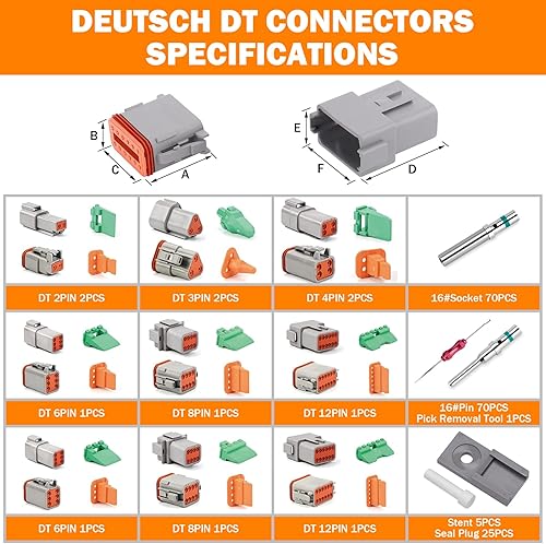 Miniatura 2 de HaSaoMoi Kit de conectores Deutsch de 195 piezas, conectores DT de 2, 3, 4, 6, 8, 12 pines, contacto de terminal sólido de tamaño 16 (14-20 AWG),