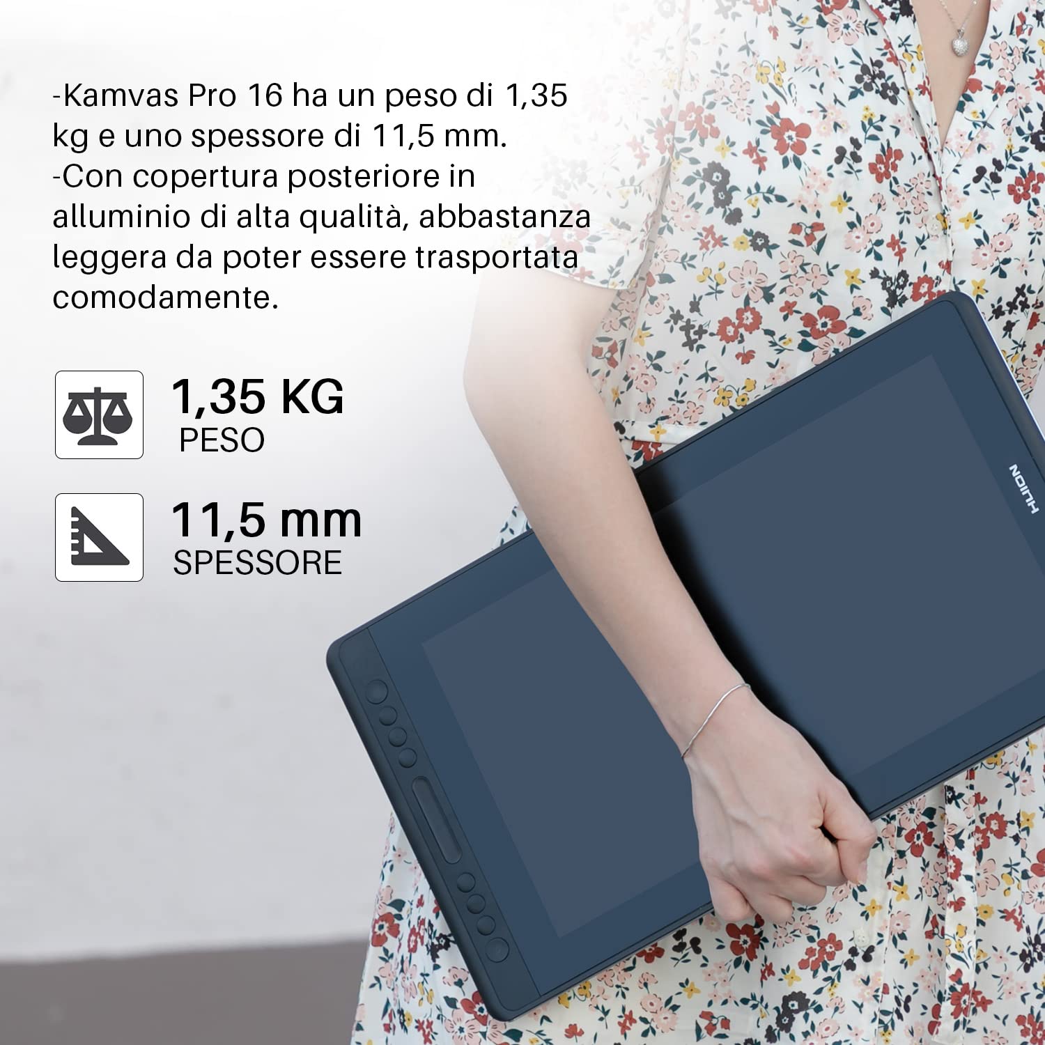 HUION KAMVAS Pro 16 Tavoletta Grafica con Display IPS da 15,6 Pollici con Monitor Grafico Completo in Laminato, 6 Tasti di Scelta Rapida Personalizzabili e 1 Touch Bar e Stilo Senza Batteria