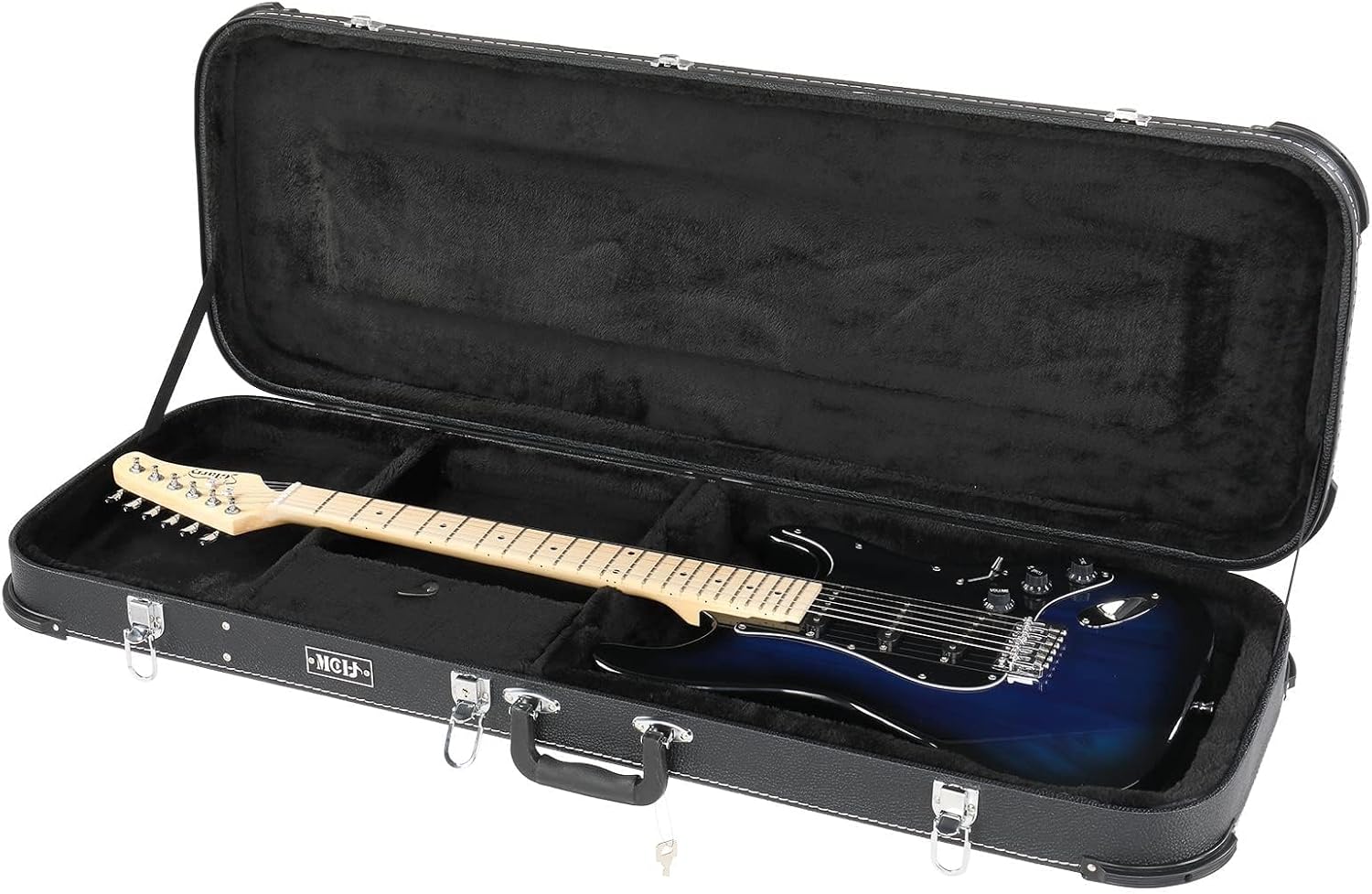Electric Guitar Square Hard Case with Protective Sleeve Fits ST TL Burning Fire 170 Style Electric Guitar Black