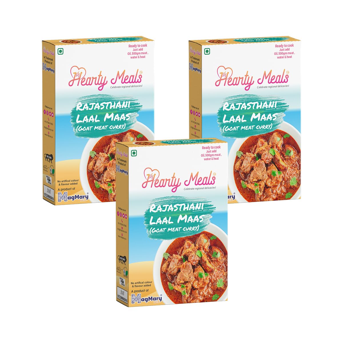 Sponsored Ad - Hearty Meals Rajasthani Laal Maas/ Red Mutton Cooking Mix, Pack of 3 (75g each) | Instant Gravy Masala Mix Rajasthani Style | Ready in 20 - 25 min | Serves 15-18 | No Preservatives | Ready To Cook Indian Masala Spice