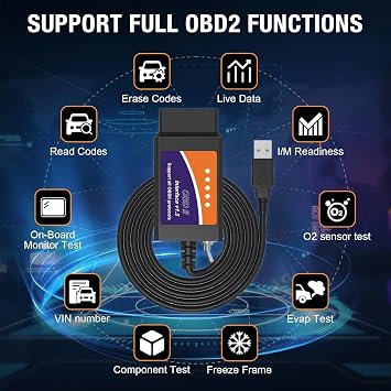 OBD2 Adapter - USB Scanner with MS-CAN/HS-CAN Switch - Professional OBDII Diagnostic Scan Tool for Ford and Mazda V1.5