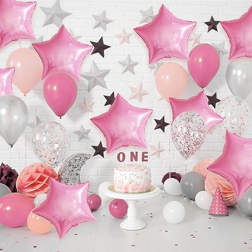 Miniatura 4 de Globos de papel de aluminio de estrella rosa, globos de papel de aluminio de 18 pulgadas para helio, 10 globos de cumpleaños de helio rosa claro,