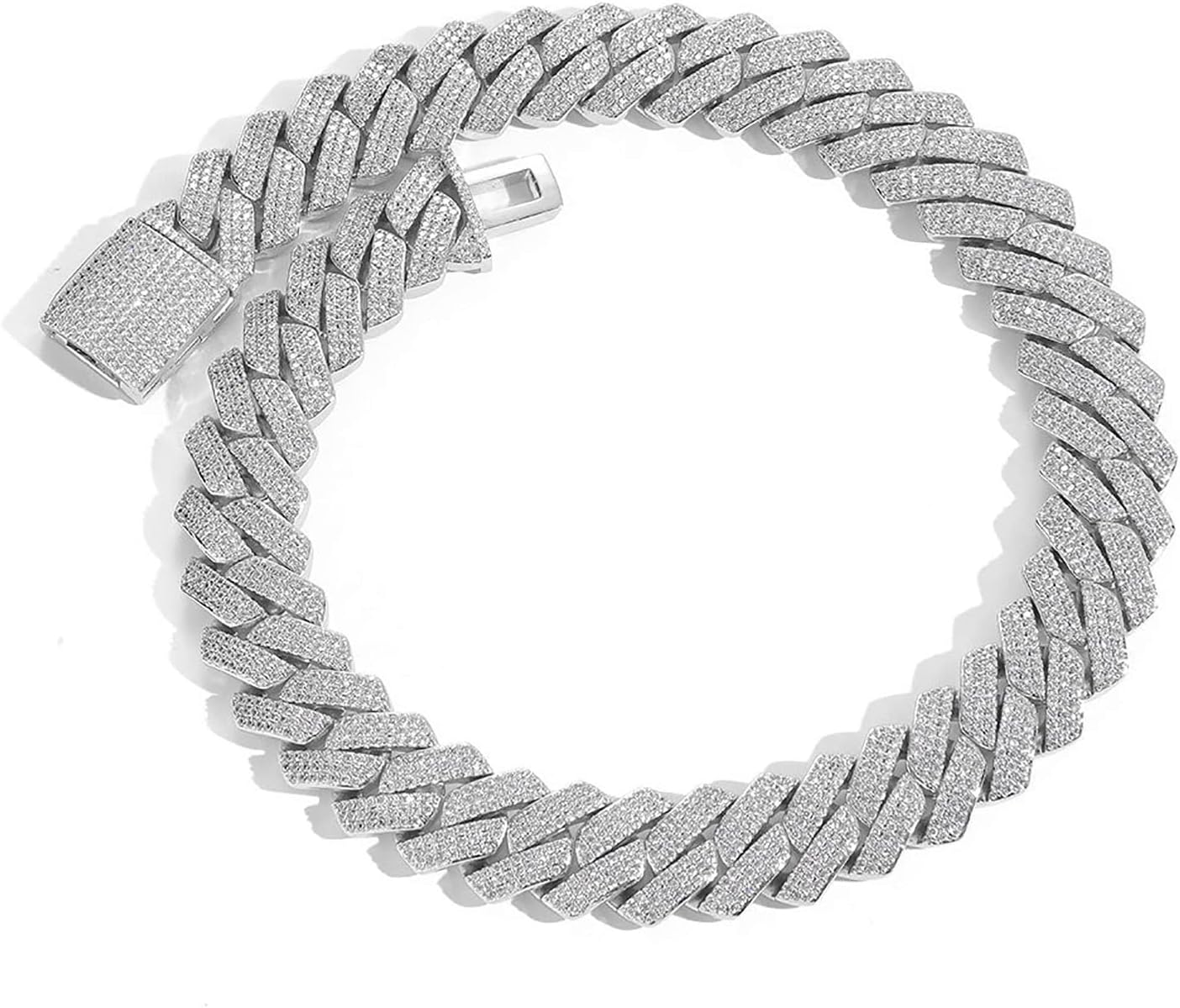 20mm Cuban Chain Link White Gold Plated Iced Out Thick Cuban Link