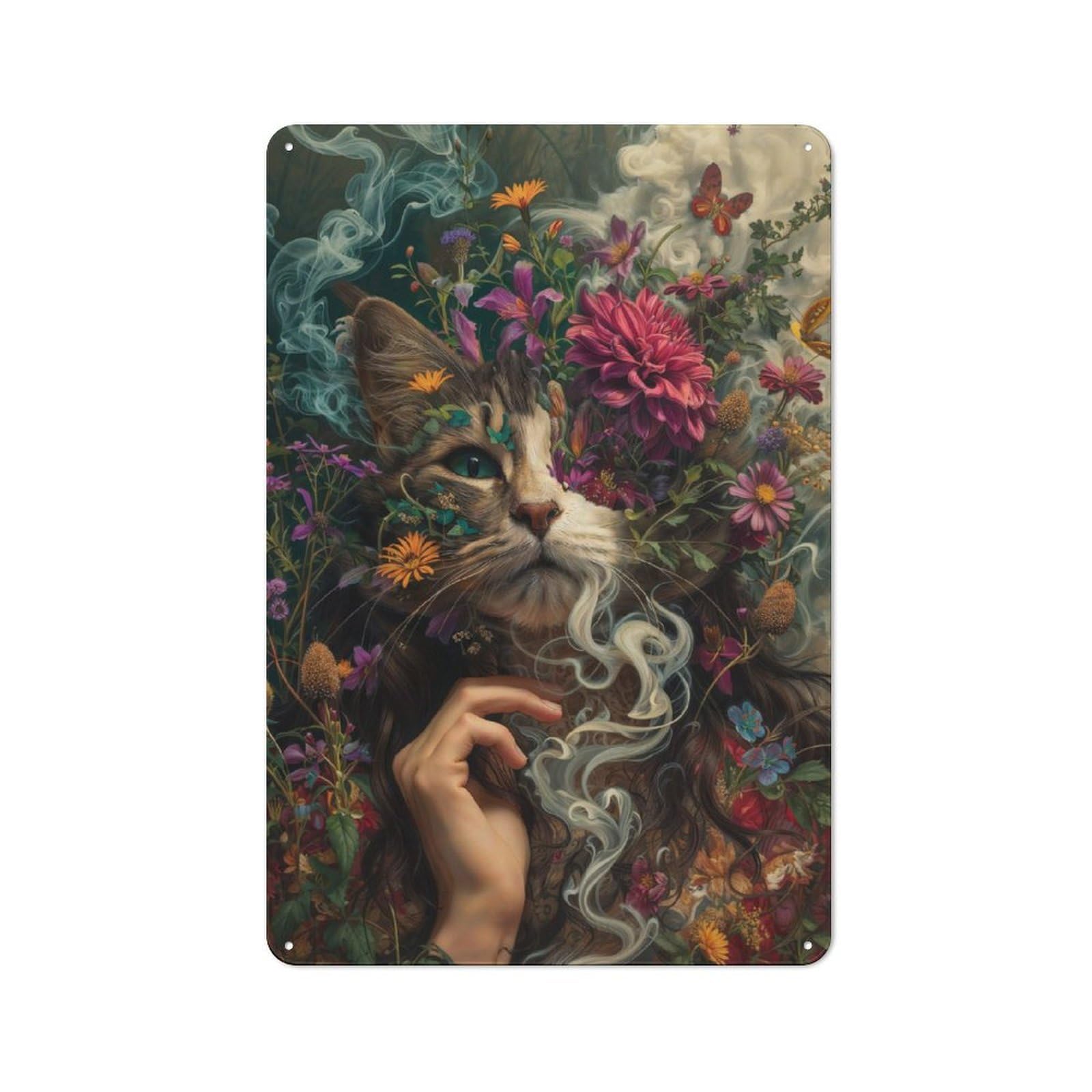 Junmoney Whiskered Bloom Tin Wall Plaque 30X20cm With For Dining Room Or Kitchen, For Vintage Wall Decor Fans, For Themed Room Decoration