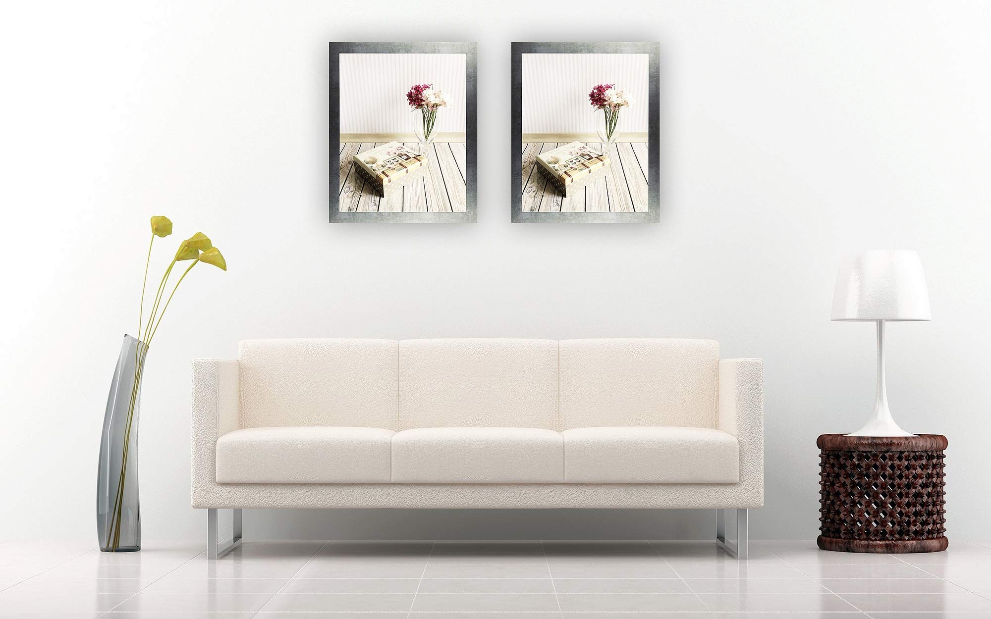 Monaldo Deluxe Bilderrahmen Posterrahmen 68,5 x 49 cm Eisen Gewischt Dekor Wechselrahmen weisser Hintergrund klares Kunstglas