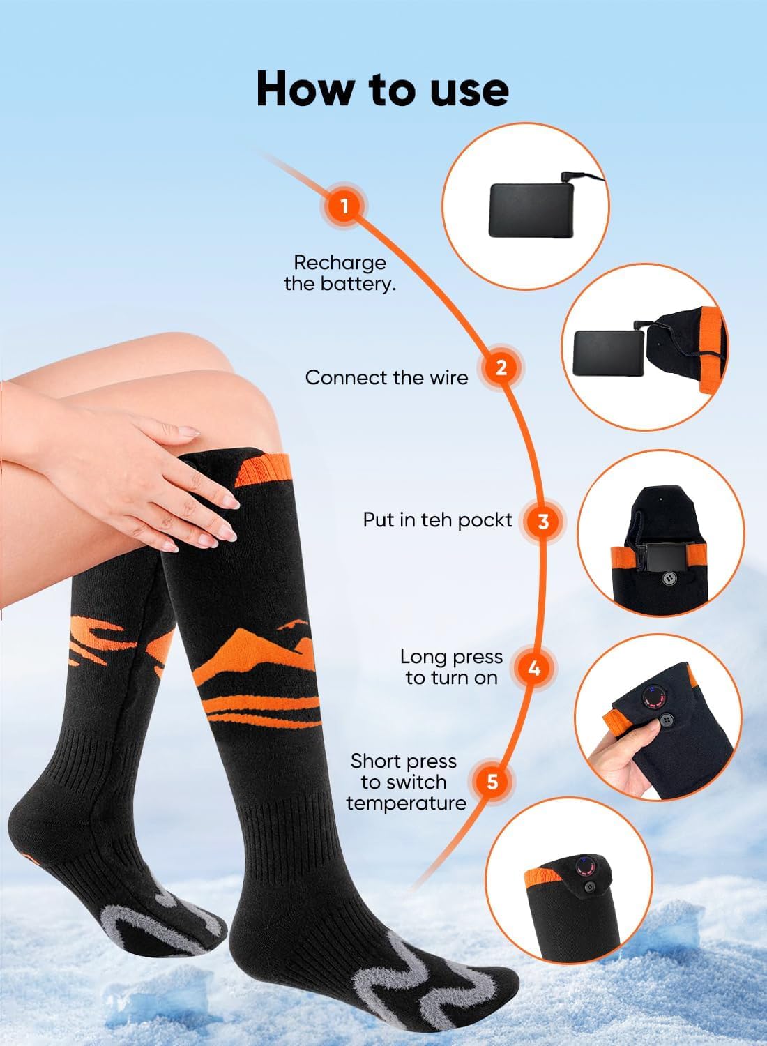 Heated Socks for Women Men, Auxemu 4-Level Smart App Control Rechargeable Battery Socks, 6000mAh×2 Compact Battery Feet Warmer for Winter Outdoor Hunting Fishing Skiing - Image 8