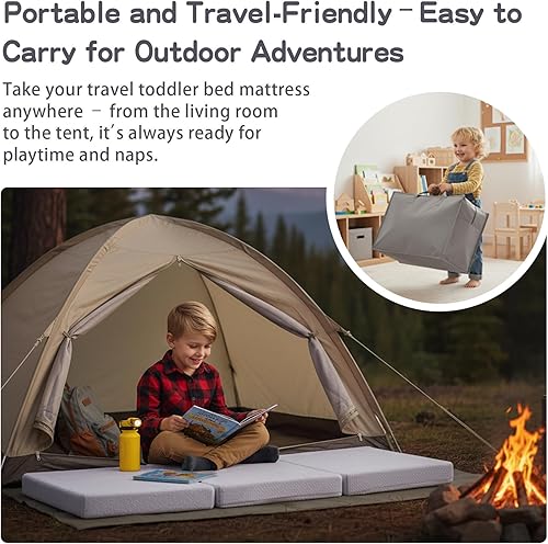 Miniatura 5 de Tiita Colchón plegable para niños, tapete triple para siesta para guardería con bolsa de almacenamiento, colchón portátil de viaje para niños