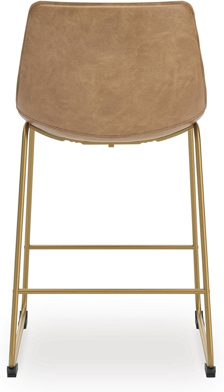 Signature Design by Ashley Bar Height Bar Stool, Set of 2, Toast/Gold | Toast faux leather bucket seats with a goldtone metal frame, Ideal for home pubs and bar tables, Lexadine Series