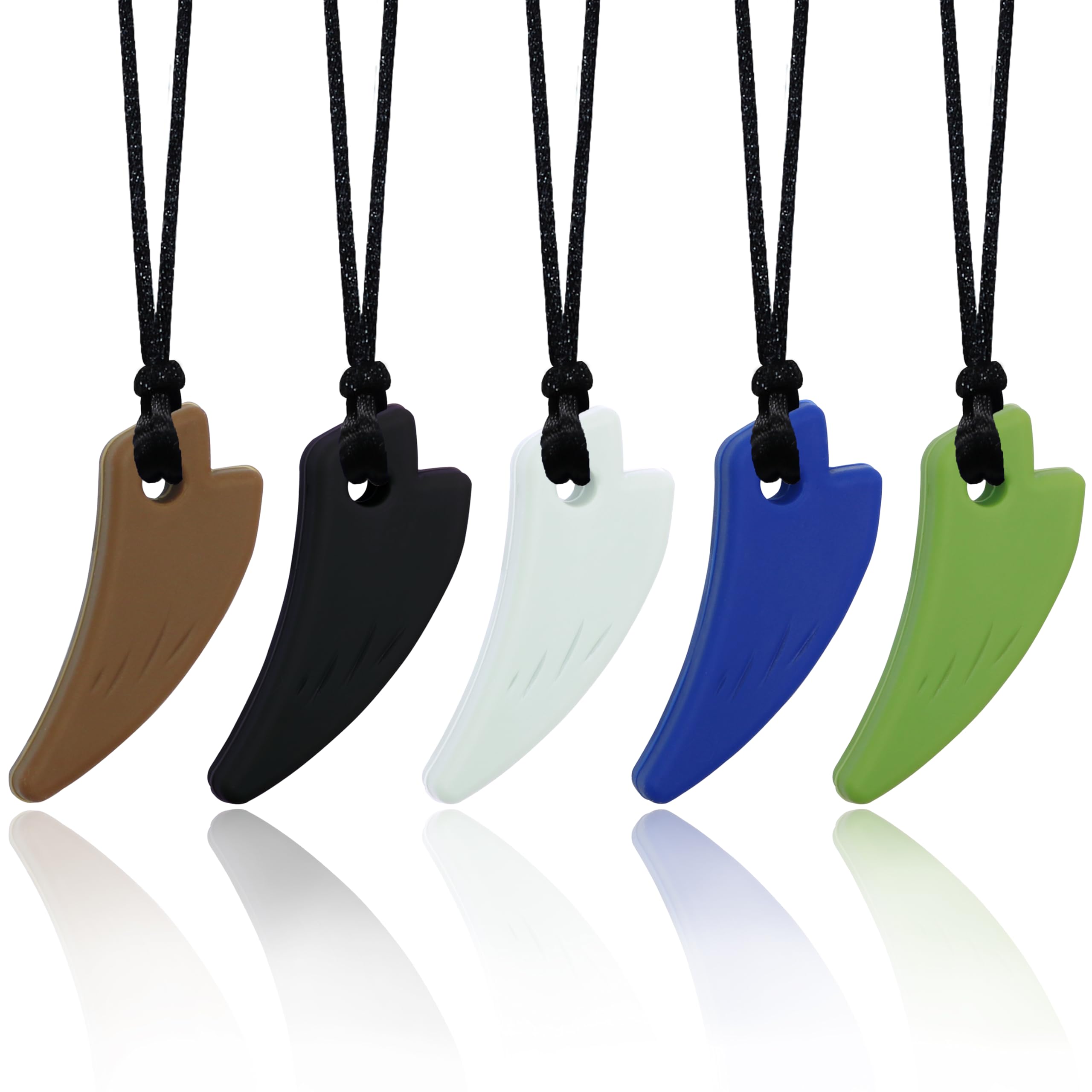 Chew Necklaces for Sensory Kids, 5 Pack Saber Tooth Sensory Chew Necklaces for Boys and Girls with Autism, ADHD, SPD, Chewing, Biting, Teething, Silicone Oral Chew Toy for Adults Reduce Anxiety Fidget