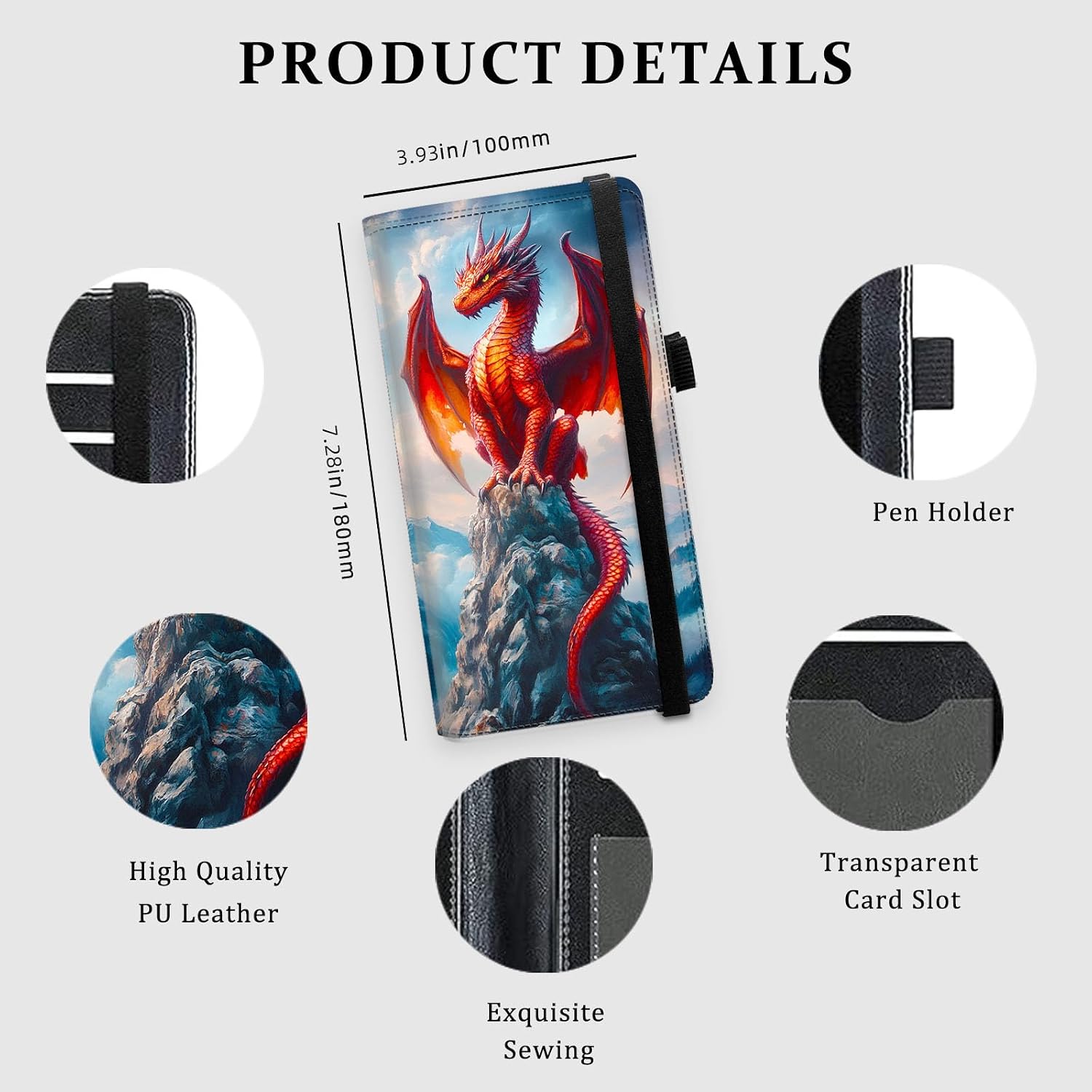Checkbook Covers Wallet, Leather Checkbook Holder | for Personal and Duplicate Checks with Elastic Strap, Epic Dragon on Castle Fantasy Check Book Cover for Men and Women