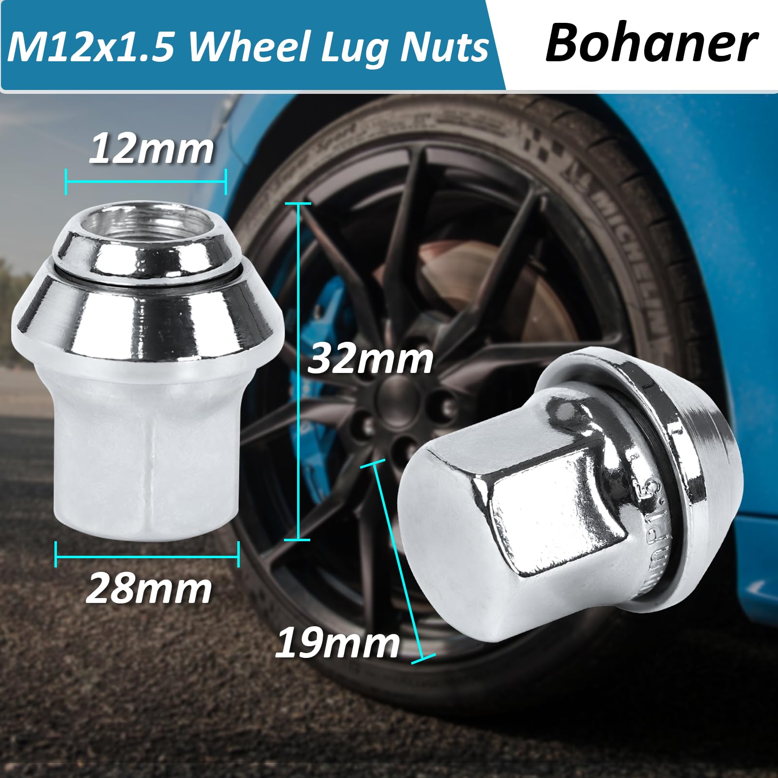 20 dadi esagonali per cerchi in lega M12 x 1,5, da 19 mm, estremità chiusa, M12 x 1,5, con rondelle galleggianti, compatibili con la maggior parte delle Ford Focus, Fiesta, Fusion, Escort
