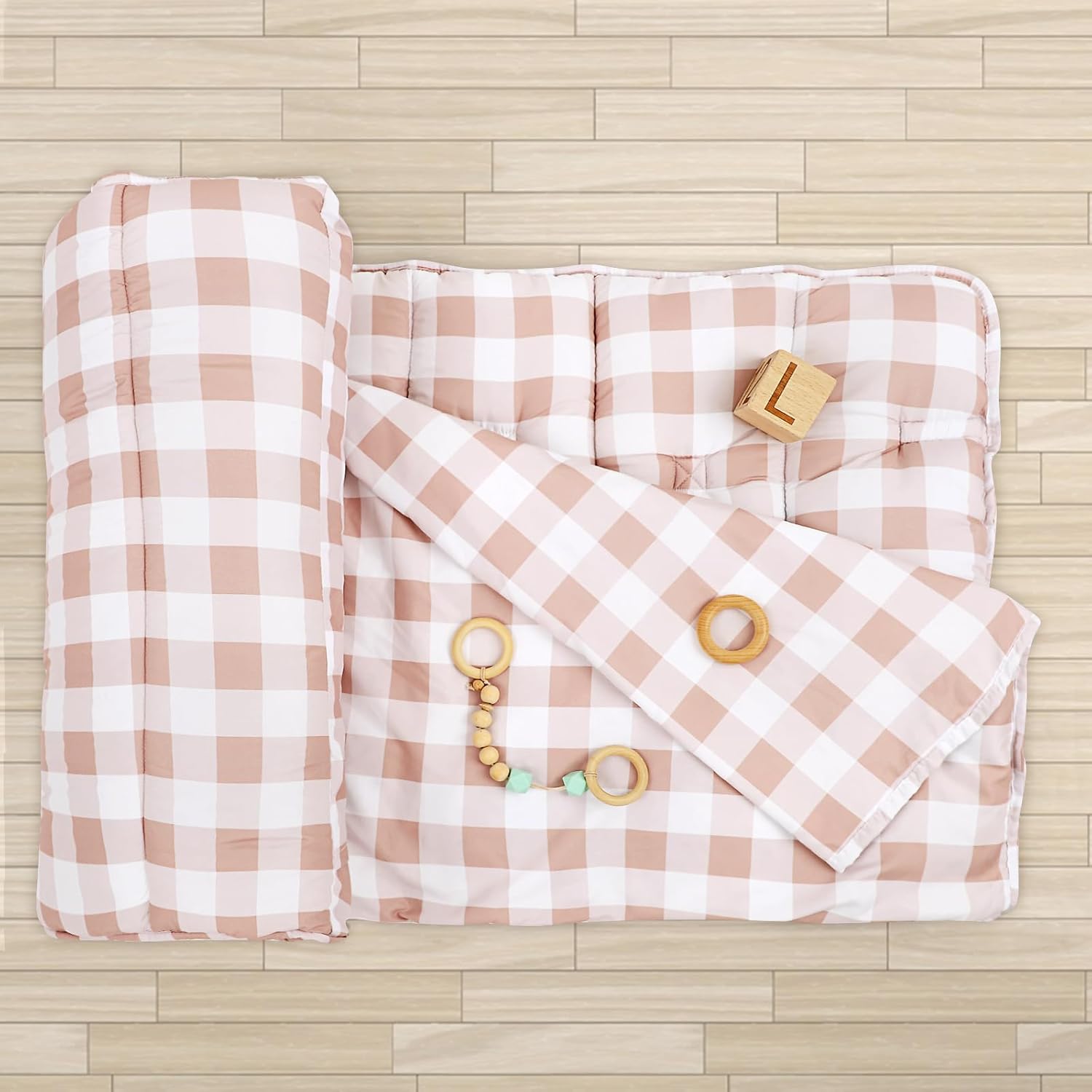 DILIMI Toddler Nap Mat, Toddler Sleeping Bag with Removable Pillow and Blanket 55 '' x 20'', Kids Nap Mat for Preschool Daycare, Brown Checkered