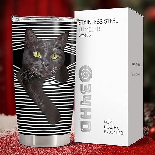 Vista 30 de Vaso de gato de terror con tapa, taza de película de terror de acero inoxidable de 20 onzas, taza de café única con gatos, Navidad, Halloween, Vaso