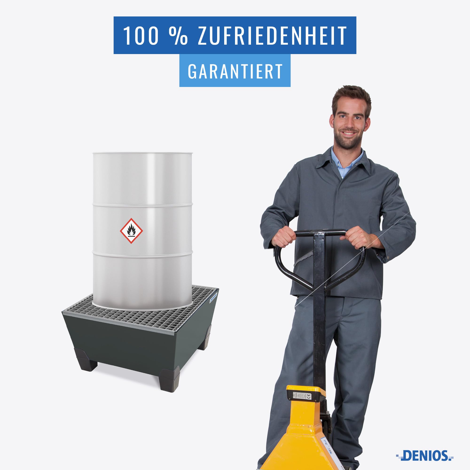 Auffangwanne pro-line aus Stahl für 1 Fass, lackiert, unterfahrbar, m. Gitterrost, 885x815x485