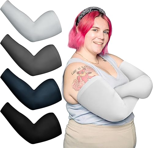 4 pares de mangas de compresión de gran tamaño para mujer, con protección solar UV, de seda helada, de gran tamaño, para mujer