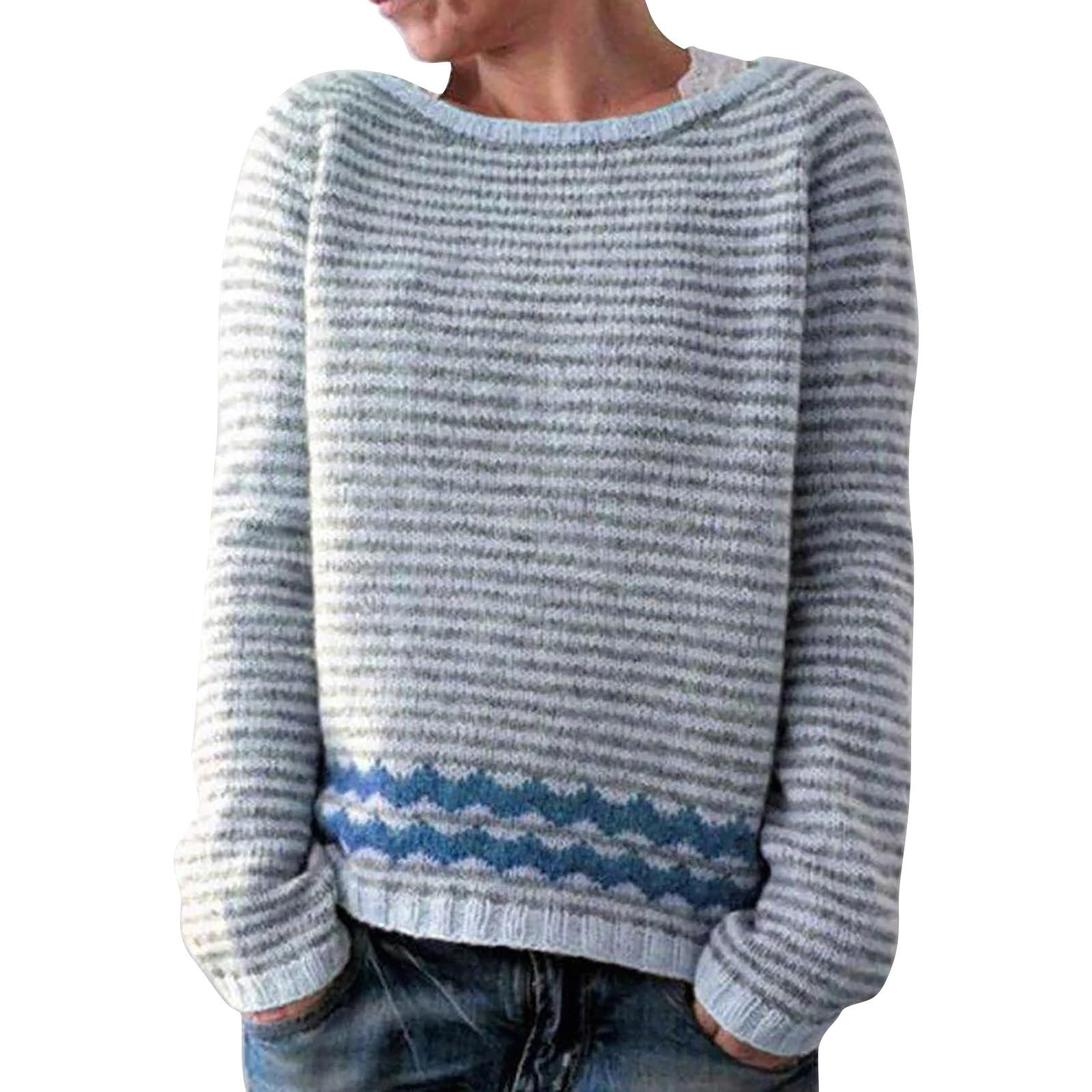 Womens Knitted Fair Isle Print Retro Sweater Long Sleeve Crewneck Ugly Christmas Fall Fashion Clothing 2025