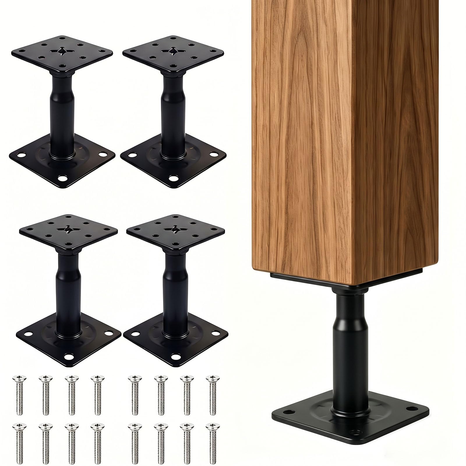 4‑Pcs Black Adjustable shed Base, Furniture Support Base Feet