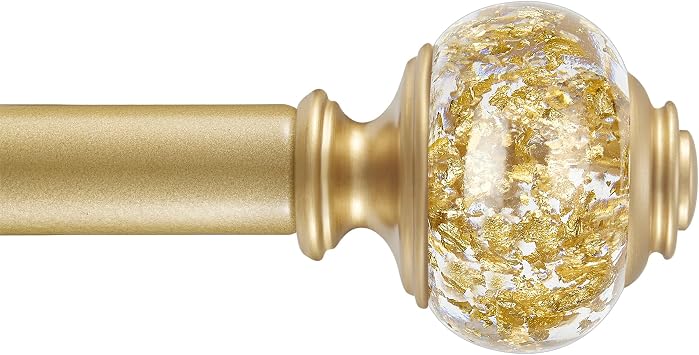 Curtain Rods 36 to 72 Inches3-6 Feet with Solid Aluminum Alloy Brackets, 1 Inch Telescoping Drapery Rod for Windows, Heavy Duty Decorative Curtain Rods with Translucent Finials, Warm Gold