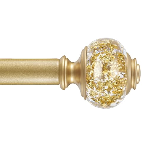 Curtain Rods 72 to 144 Inches(6-12 Feet) with Solid Aluminum Alloy Brackets, 1 Inch Telescoping Drapery Rod for Windows, Heavy Duty Decorative Curtain Rods with Translucent Finials, Warm Gold - Warm Gold - 72-144"