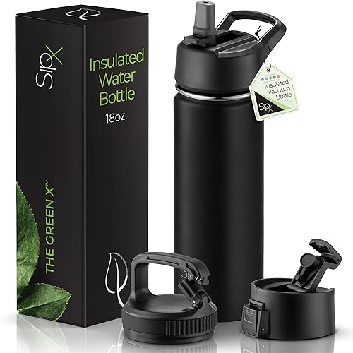Miniatura 34 de SipX™ - Botella de agua de acero inoxidable de 40 onzas con triple aislamiento térmico, 3 tapas, reutilizable y sin bisfenol A, mantiene las bebidas