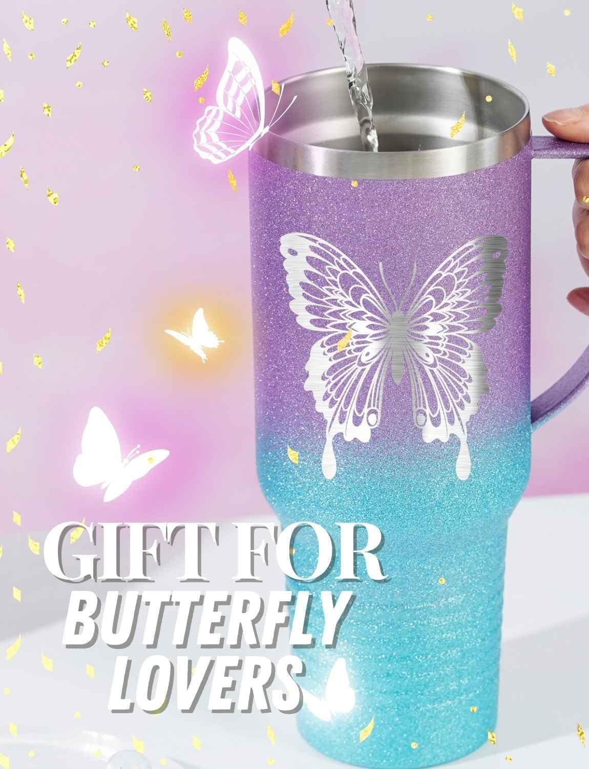 Onebttl Purple Butterfly Gifts for Butterfly Lovers for Women & Girls, 40oz Stainless Steel Insulated Travel Mug, Perfect for Birthday, Christmas, Mother's Day - Image 3