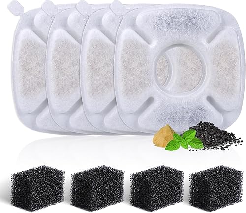 Juego de 4 filtros y esponjas de repuesto para fuente automática de mascotas de 67, 84, 95, 135 onzas, filtro de repuesto para fuente de mascotas,