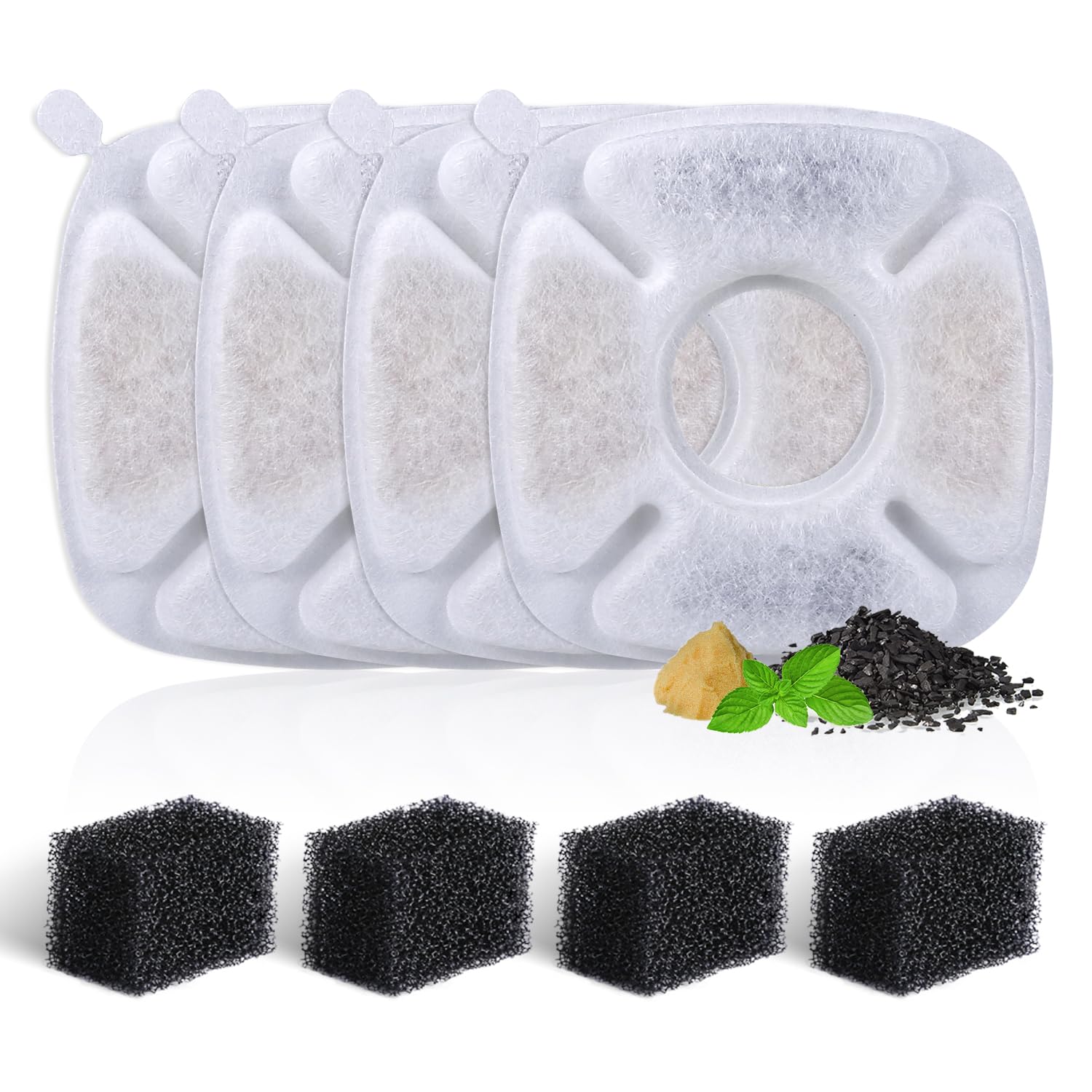 Paquete de 4 filtros de fuente de agua para gatos, compatibles con veken de 2,8 L, fuente automática para mascotas, filtros de repuesto con 4 esponjas de prefiltro para dispensador de agua