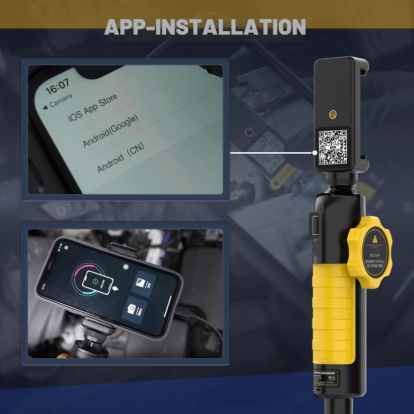 AUTOOL 210° Drehbar Endoskopkamera mit Licht, SVB302 Zwei-Wege-Gelenk-Endoskop, 0,6 cm Endoskop-Inspektionskamera, kompatibel mit Android und iOS Telefon, 100 cm halbstarres Kabel | Zwei-Wege-6-LED-Licht, HD-Video-Endoskop, kompatibel mit Android- und iOS