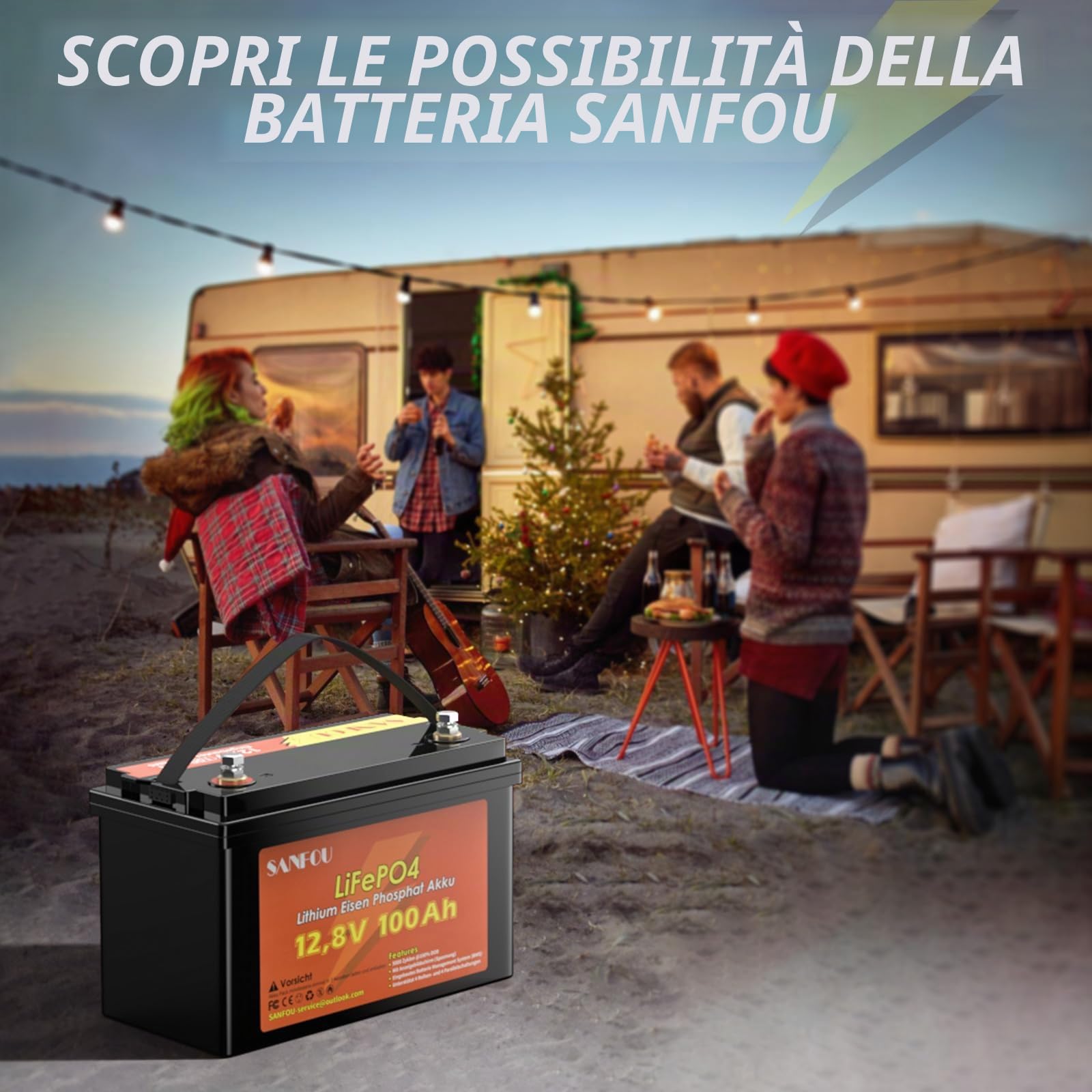 Batteria LiFePO4 12 V 100 Ah, 1280 Wh con BMS 100 A, 5000-15000 volte, supporto 4S4P, perfetta come fonte di energia per camper e campeggiatori