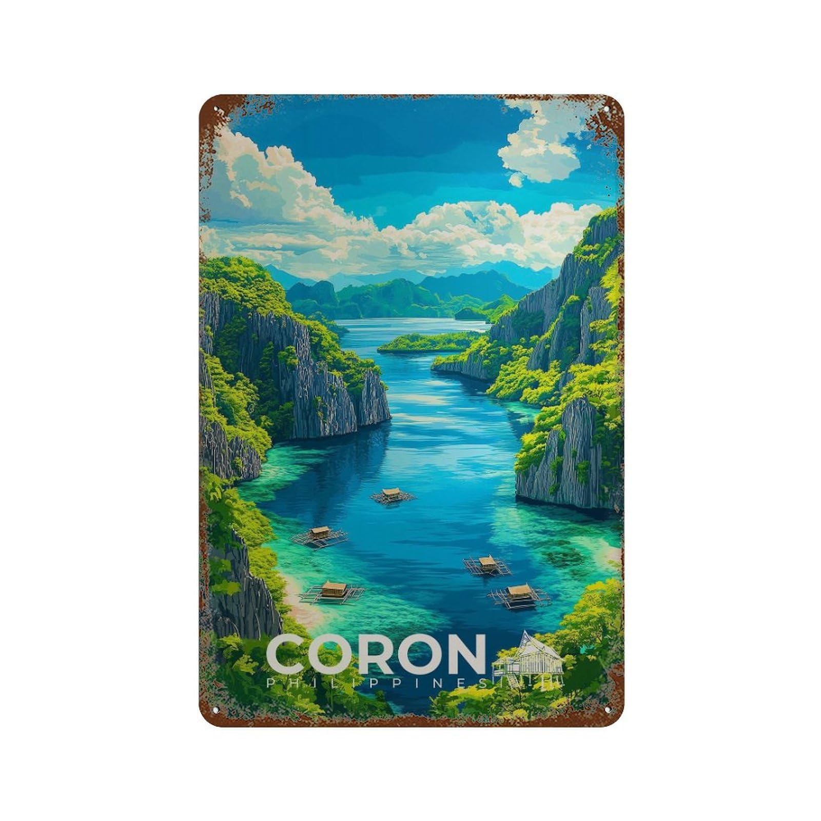 xiaoxiaoshen Coron Philippines Travel Palawan Island Wall Decor Art Metal Tin Poster Modern Home Decor Art Home Bar Shop Decorations Vintage Sign 30x20cm