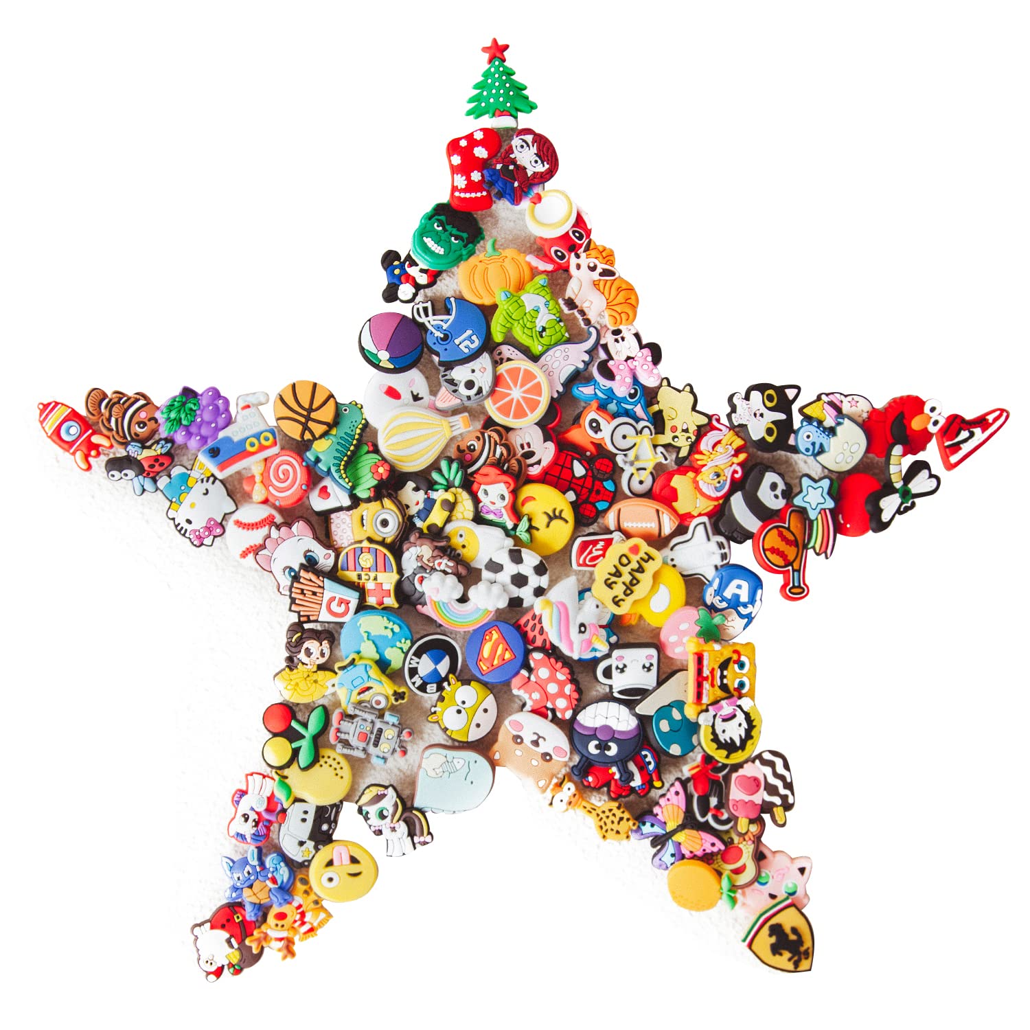 HAGD.100 PCS Different Shaped PVC Shoe Charms for Shoe Decoration+3 PCS Shoelace Adapter,Charms for Halloween, Easter, Christmas, Birthday,Party Gifts