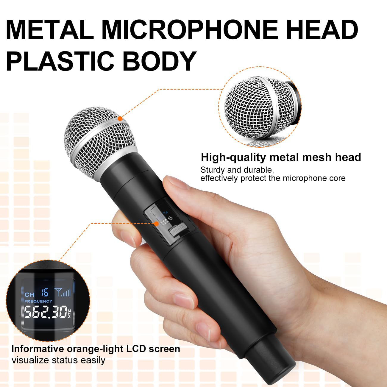 Depusheng Système de microphone sans fil, microphone sans fil à 4 canaux, microphone sans fil à fréquence fixe avec 4 microphones à main dynamiques, portée de 50 m, microphones pour la voix