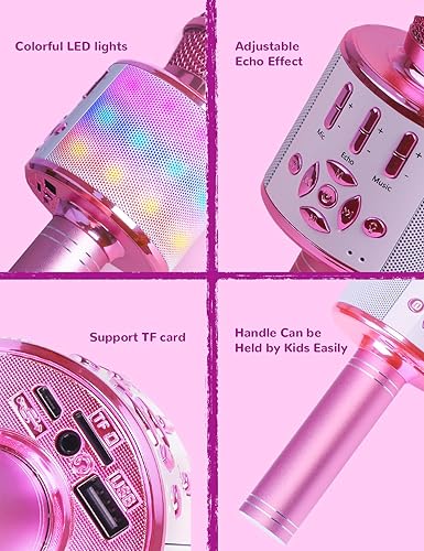 Miniatura 4 de Amazmic - Micrófono de karaoke para niñas, juguete con luces para niñas pequeñas, regalo de cumpleaños para niñas y niños de 3 a 8 años, color