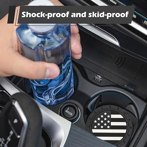 Miniatura 5 de Paquete de 4 posavasos para automóvil, 2.75 pulgadas, bandera estadounidense, con inserción de la bandera de Estados Unidos, antideslizante, a