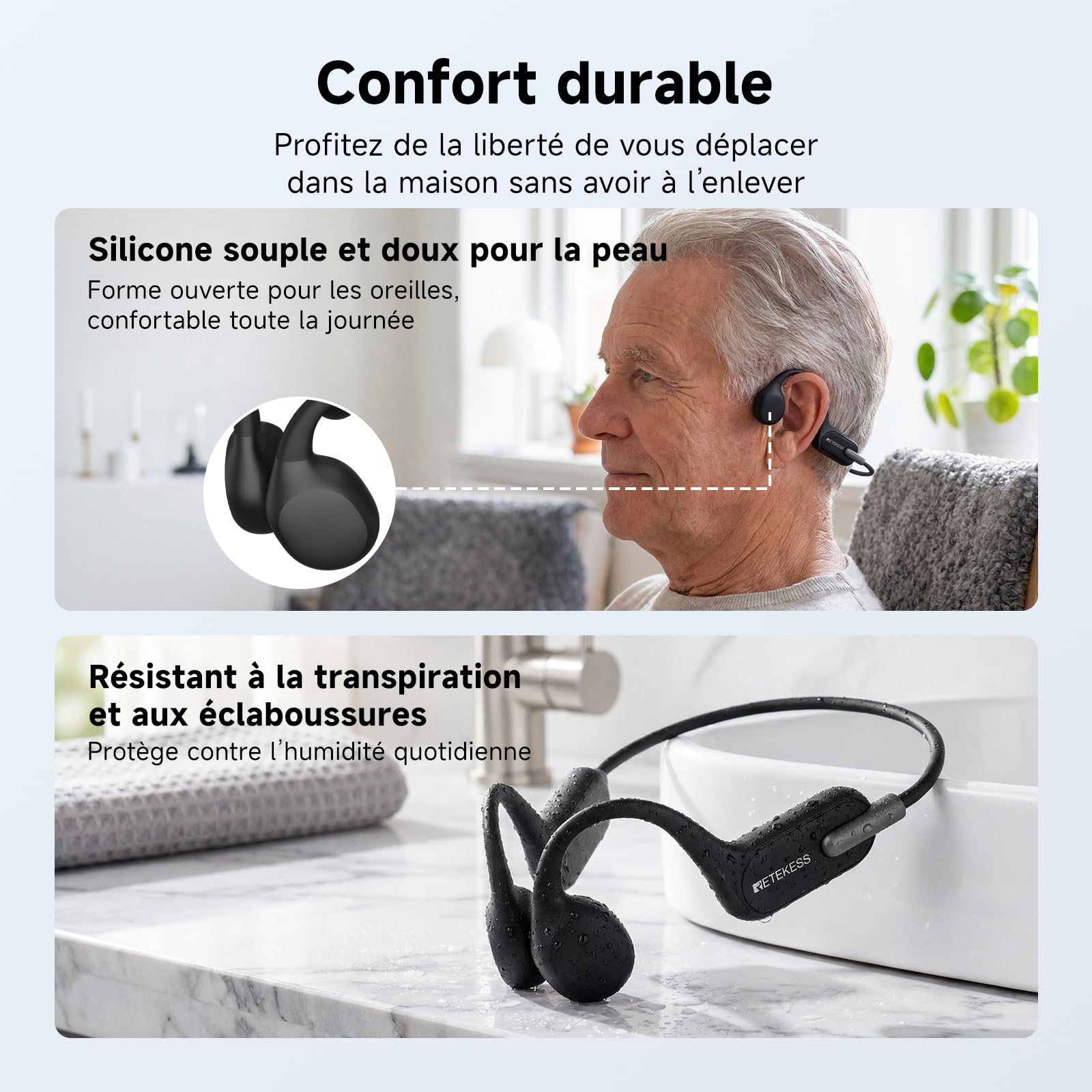 Retekess TT042 Casque Conduction Osseuse, avec Amplification Son, Ergonomique, Qualité sonore Claire, 200mAh, 8H, Confortables Porter, Compatible T130 T130S T130P T130U TT116 TT125