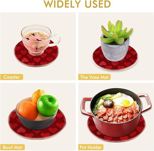 Miniatura 5 de YETTASBIN Salvamanteles redondos de corazón para el día de San Valentín, 2 unidades, resistentes al calor, de hilo de algodón, para platos