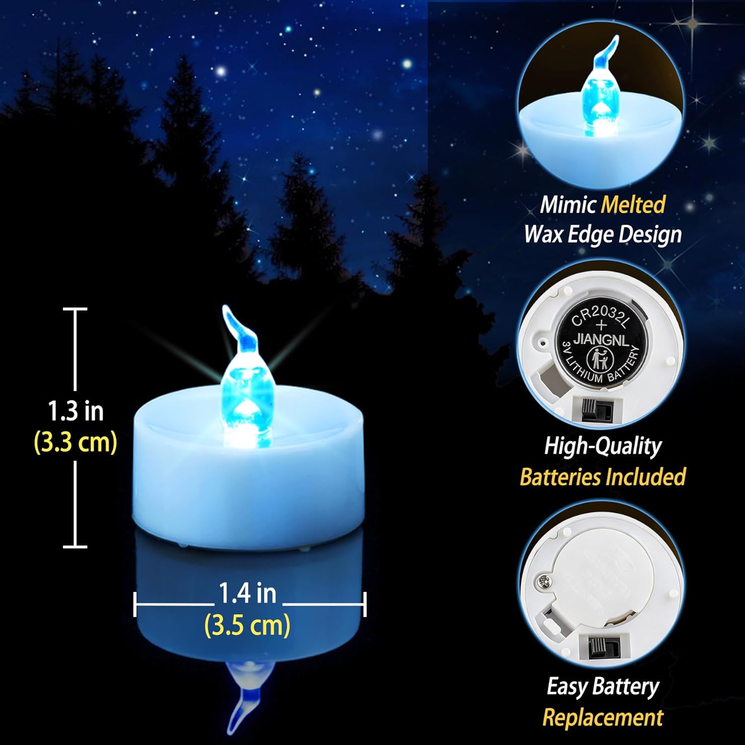 24 Pack LED Blue Tea Light Battery Operated, Flameless Blue Flickering Flame LED Votive Tealight, Electric Fake Candle Bulk for Wedding Party, Halloween Pumpkin Lights Christmas Decorations