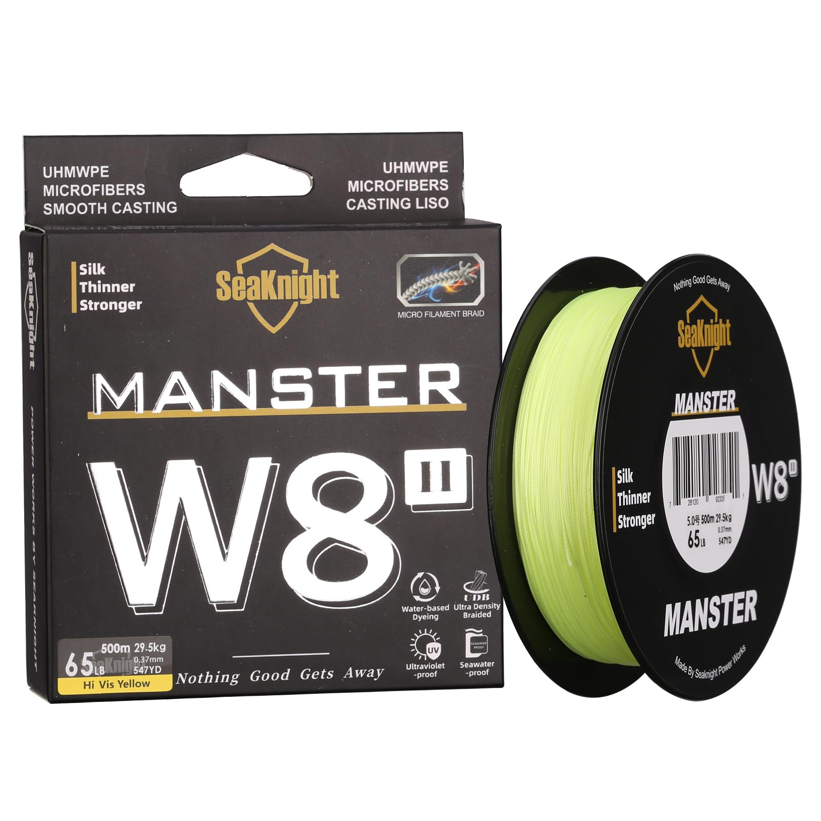 SeaKnight Manster W8 II 8 Strands PE Braided Line 328Yards/547Yards Super Smooth Multifilament Fishing Lines-Abrasion Resistant, Low Memory, Zero Stretch