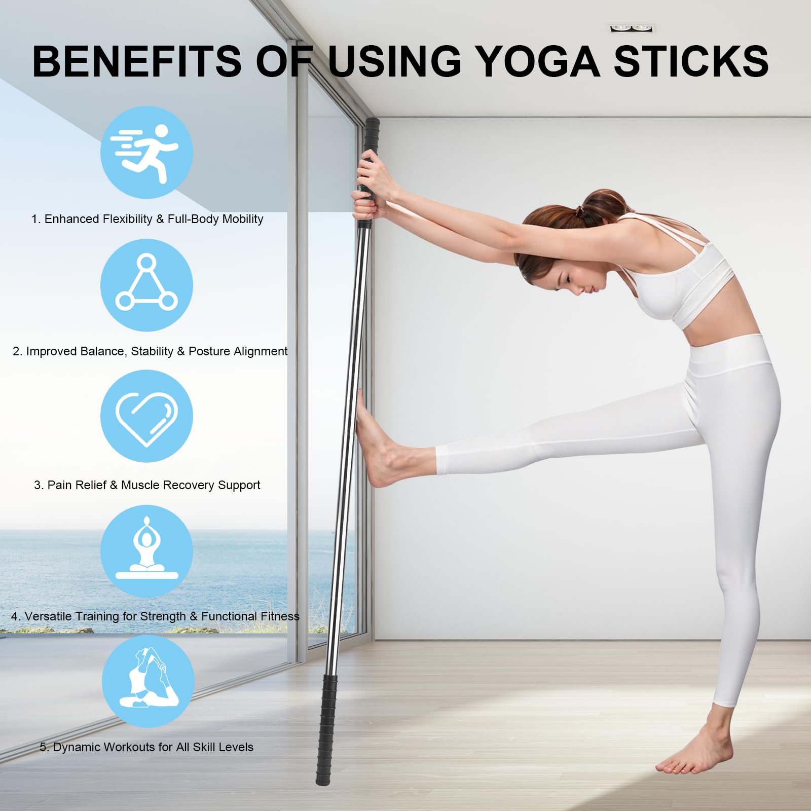 Adjustable Mobility Stick 5 Ft Adjustable Yoga - Steel Rods With Rubber ...
