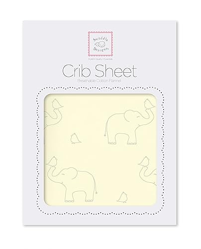 SwaddleDesigns Sábana bajera ajustable para cuna, bebé duerme mejor en franela de algodón más suave, fabricada en Estados Unidos, elefantes