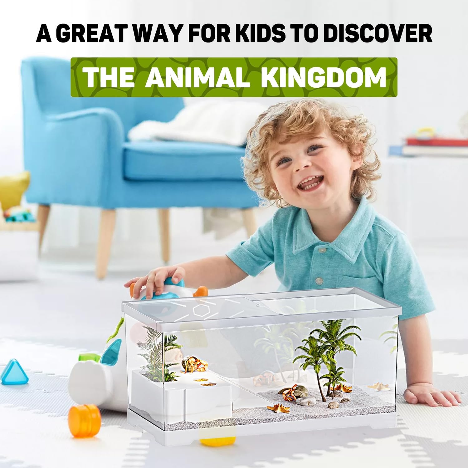 Turtle Fish Tank with Basking Platform and Bottom Drainage, 15.8" x 8" x 8.8" Aquatic Turtle Tank for Juvenile Turtle, Crayfish, Crabs, Amphibians, Reptiles, PC Material, White Color