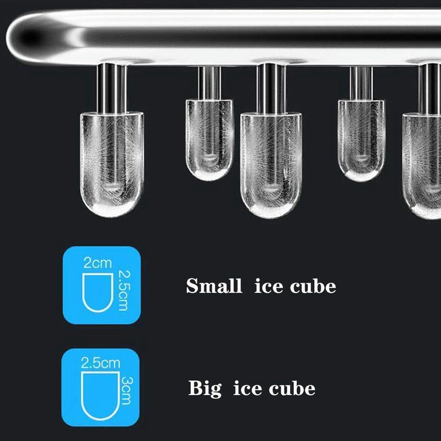 Ice Maker Machine Ice Scoop,Small Ice Cube Maker Machine Home,25kg in 24h 2.3L 9 Ice Cubes Ready in 6 8 Minutes 2 Sizes Gold-1pc