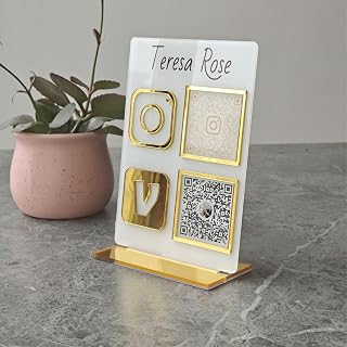 Custom Double QR Code Sign for Business Personalized Social Media Instagram Facebook Cashapp Twitter Wifi Signs Scan to Pay Payment Display Plaque for Beauty Store Salon Hairdressers Beautician