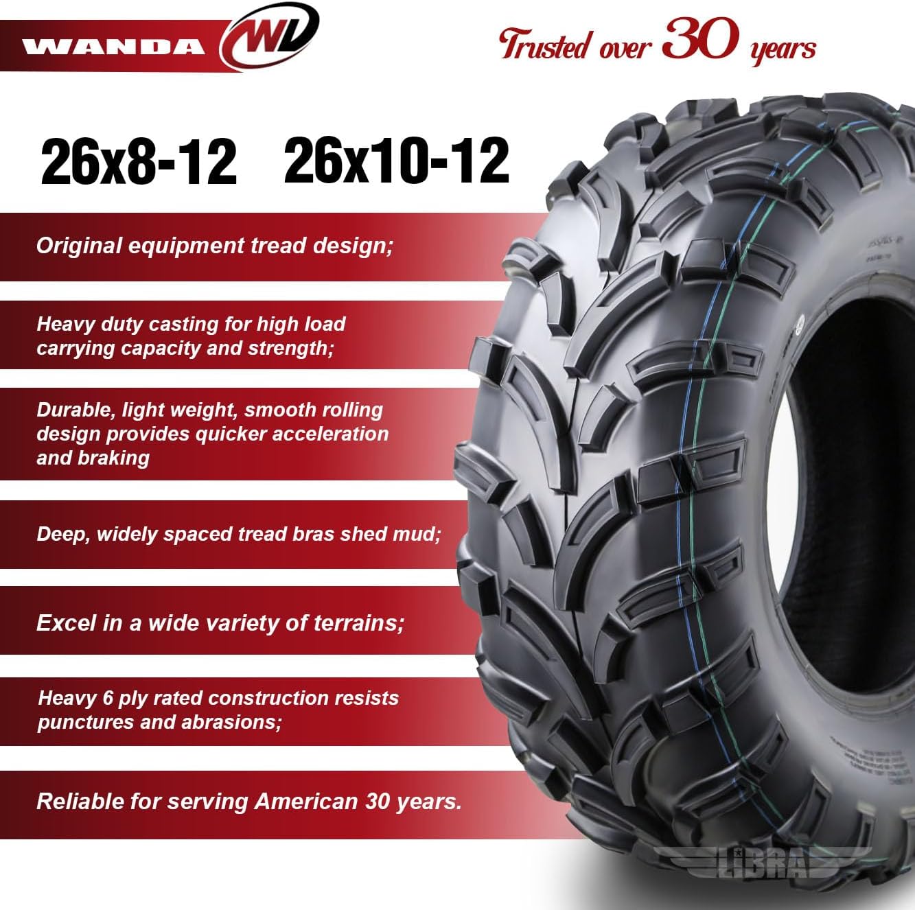 WANDA Set of 4 ATV UTV Tires 26x8-12 & 26x10-12 for 06-17 Can-Am Outlander 650/800/800R