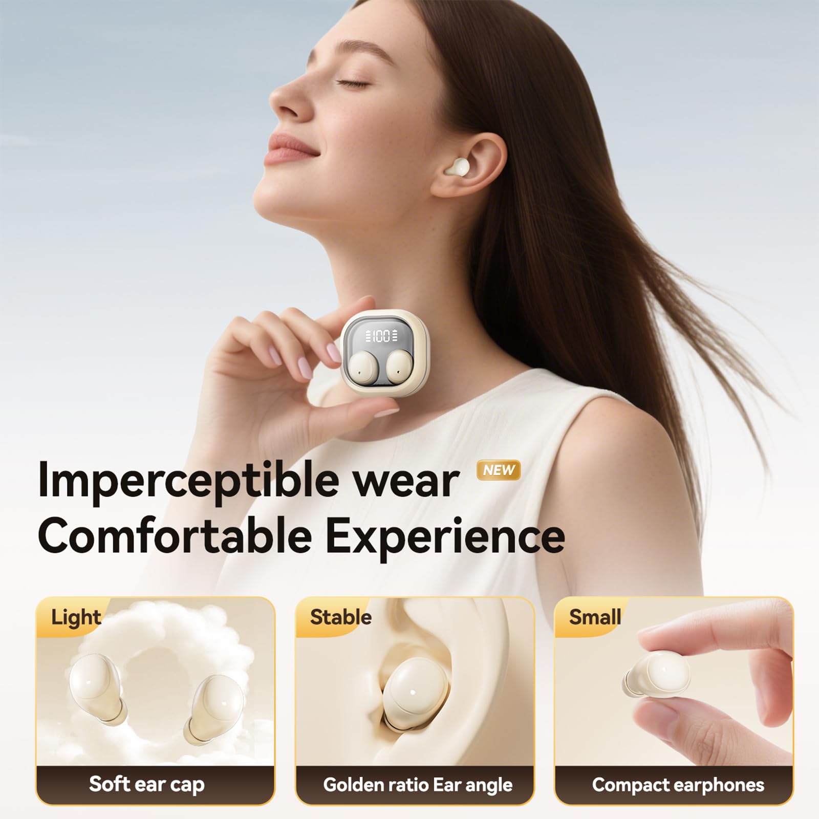 Auriculares pequeños invisibles con Bluetooth, pequeños y discretos, ocultos en el oído, mini auriculares inalámbricos para el trabajo, orejas pequeñas, para dormir de lado, cómodos auriculares para