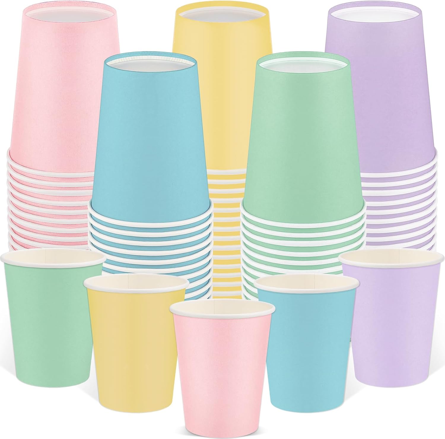 100 Pack Pastel Rainbow Paper Cups, 9oz Pastel Party Cups Colored Paper Cup Bulk, Disposable Easter Drinking Cup for Birthday Holiday Easter Party Supplies, 5 Colors