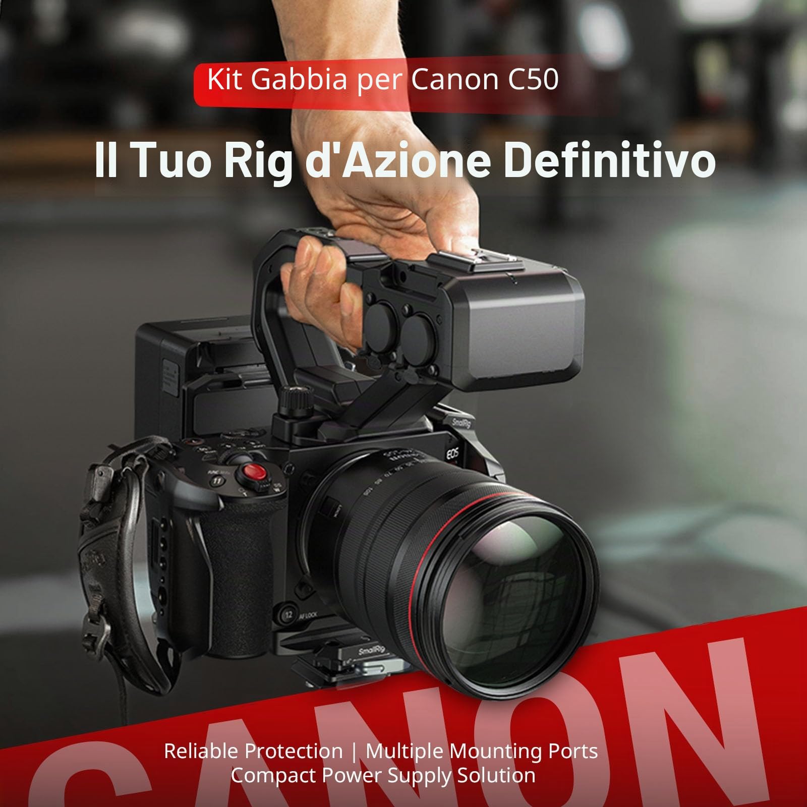 SMALLRIG Kit Gabbia di Portatile per Canon C50 con Prolunga XLR, Piastra Batteria V-Mount, Gabbia per Fotocamera con Piastra a Sgancio Rapido Integrata per Arca e Cinghia da Polso - 5658