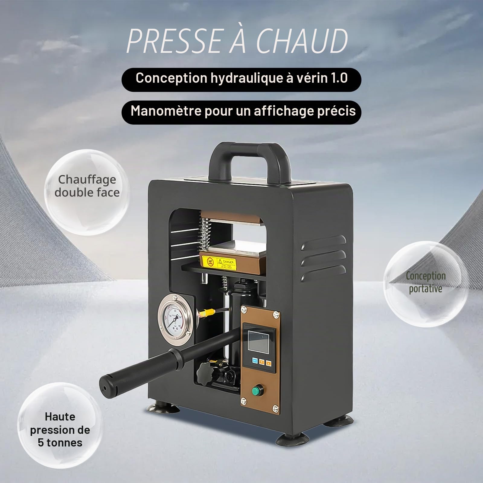 Machine De Presse à Chaud Hydraulique, 5 Tonnes, Presseur Manuel Avec Double Plaque, Presse Thermique Portable, 6 X 12 Cm, Double Plaque Chauffante à Coller, T-Shirts, SéChage De Fleurs (Gris)