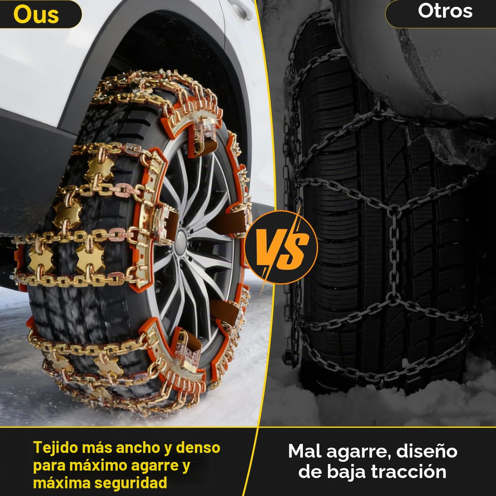 Cadenas de Nieve 6 piezas Ajustables Universal Cadenas para Coche con Pala para Nieve Fácil de instalar para Automóviles SUV Ancho Neumático 185-245mm